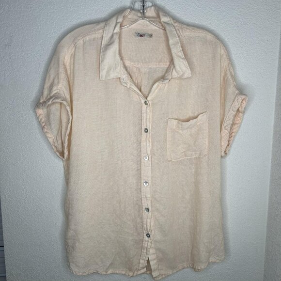 Faherty Tops - Faherty Shirt Womens Large Peach Gauze Woven Short Sleeve Button Up Lightweight
